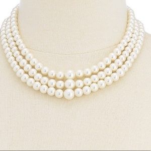 CHARTER CLUB 3 ROW SIMULATED  PEARL NECKLACE